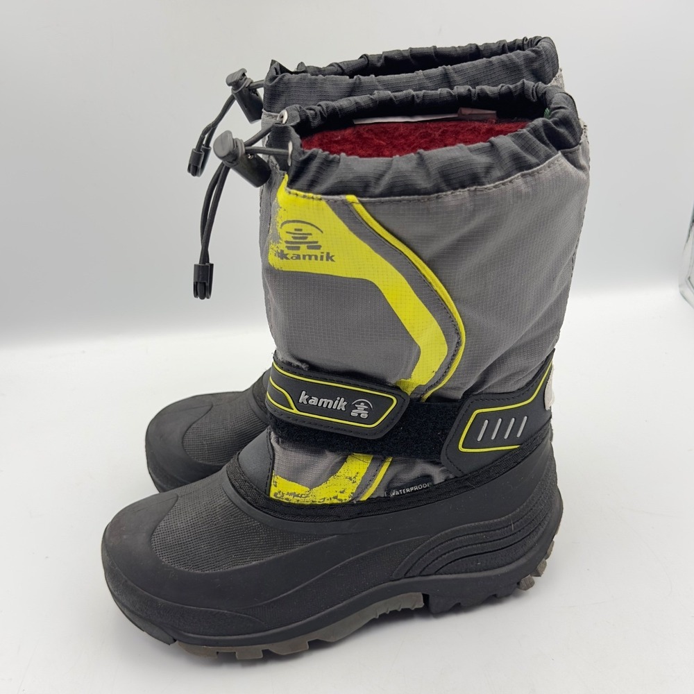 Kamik Kids Grey Yellow Waterproof Insulated Snow Boots Size 3 Made in Canada‎